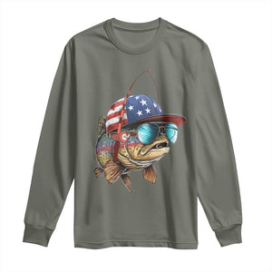 Funny Patriot American Flag Bass Fish Fishing Long Sleeve Shirt TS11 Military Green Print Your Wear
