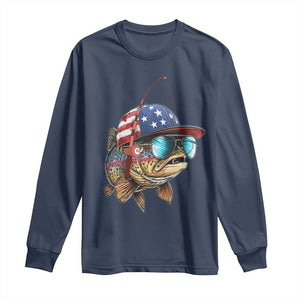 Funny Patriot American Flag Bass Fish Fishing Long Sleeve Shirt TS11 Navy Print Your Wear