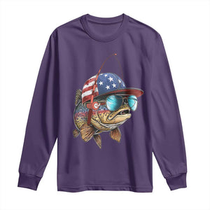 Funny Patriot American Flag Bass Fish Fishing Long Sleeve Shirt TS11 Purple Print Your Wear