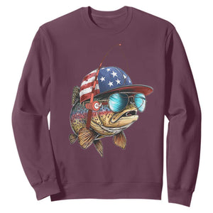 Funny Patriot American Flag Bass Fish Fishing Sweatshirt TS11 Maroon Print Your Wear