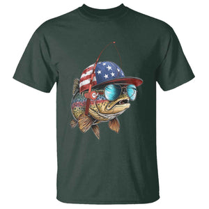 Funny Patriot American Flag Bass Fish Fishing T Shirt TS11 Dark Forest Green Print Your Wear