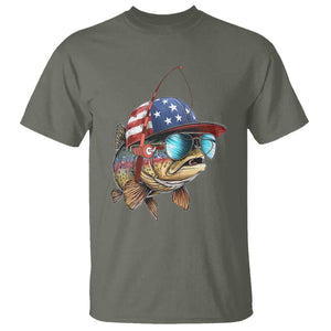 Funny Patriot American Flag Bass Fish Fishing T Shirt TS11 Military Green Print Your Wear