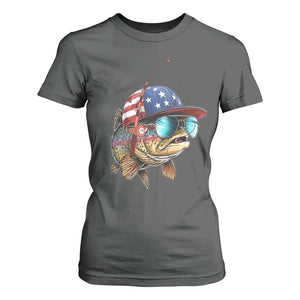 Funny Patriot American Flag Bass Fish Fishing T Shirt For Women TS11 Dark Heather Print Your Wear