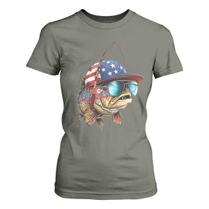 Funny Patriot American Flag Bass Fish Fishing T Shirt For Women TS11 Military Green Print Your Wear