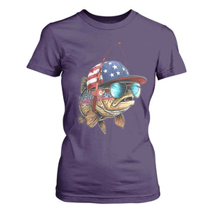 Funny Patriot American Flag Bass Fish Fishing T Shirt For Women TS11 Purple Print Your Wear