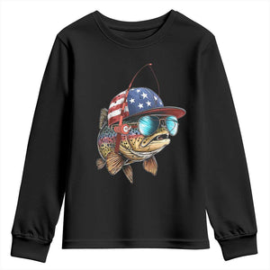 Funny Patriot American Flag Bass Fish Fishing Youth Sweatshirt TS11 Black Print Your Wear