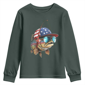 Funny Patriot American Flag Bass Fish Fishing Youth Sweatshirt TS11 Dark Forest Green Print Your Wear