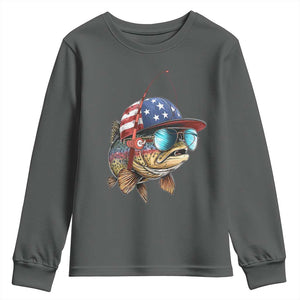 Funny Patriot American Flag Bass Fish Fishing Youth Sweatshirt TS11 Dark Heather Print Your Wear
