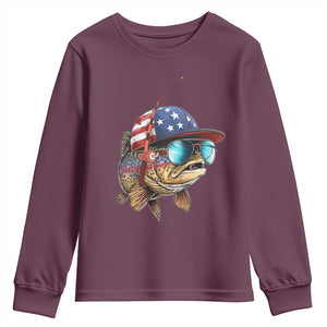 Funny Patriot American Flag Bass Fish Fishing Youth Sweatshirt TS11 Maroon Print Your Wear