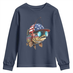 Funny Patriot American Flag Bass Fish Fishing Youth Sweatshirt TS11 Navy Print Your Wear