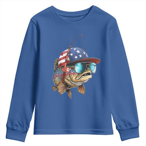 Funny Patriot American Flag Bass Fish Fishing Youth Sweatshirt TS11 Royal Blue Print Your Wear