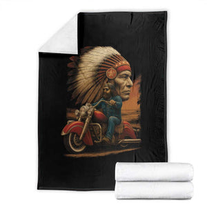 Indian American Rider Throw Blanket Vintage Native American Motorcycle TS11 Black Print Your Wear