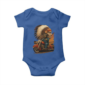 Indian American Rider Baby Onesie Vintage Native American Motorcycle TS11 Royal Blue Print Your Wear