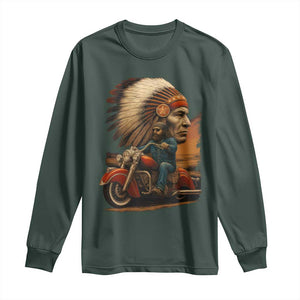 Indian American Rider Long Sleeve Shirt Vintage Native American Motorcycle TS11 Dark Forest Green Print Your Wear