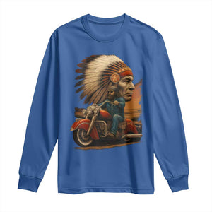 Indian American Rider Long Sleeve Shirt Vintage Native American Motorcycle TS11 Royal Blue Print Your Wear