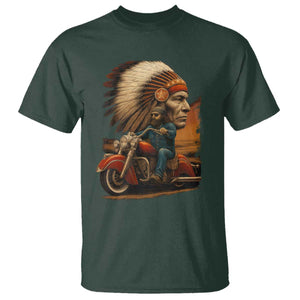 Indian American Rider T Shirt Vintage Native American Motorcycle TS11 Dark Forest Green Print Your Wear
