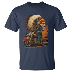 Indian American Rider T Shirt Vintage Native American Motorcycle TS11 Navy Print Your Wear