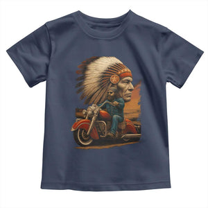 Indian American Rider Toddler T Shirt Vintage Native American Motorcycle TS11 Navy Print Your Wear