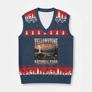 Yellowstone National Park Wyoming Montana Idaho V-Neck Knit Sweater Vest Vintage Bison Geyser