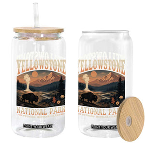Yellowstone National Park Wyoming Montana Idaho Glass Can Vintage Bison Geyser