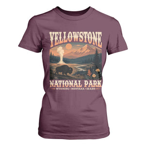 Yellowstone National Park Wyoming Montana Idaho T Shirt For Women Vintage Bison Geyser