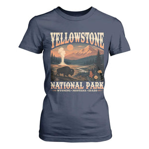 Yellowstone National Park Wyoming Montana Idaho T Shirt For Women Vintage Bison Geyser