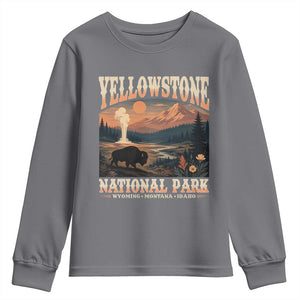 Yellowstone National Park Wyoming Montana Idaho Youth Sweatshirt Vintage Bison Geyser