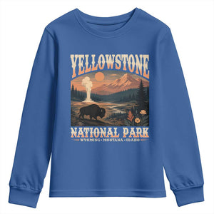 Yellowstone National Park Wyoming Montana Idaho Youth Sweatshirt Vintage Bison Geyser