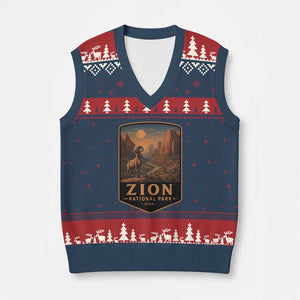 Zion National Park V-Neck Knit Sweater Vest Vintage The Narrows Utah Bighorn Sheep