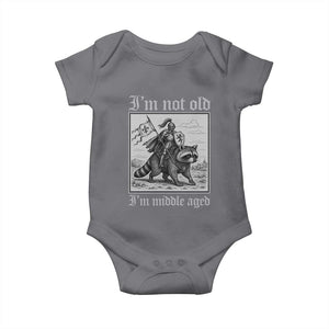 I Am Not Old I Am Middle Aged Baby Onesie Medieval Knight Riding Raccoon Funny Ren Faire TS11 Charcoal Print Your Wear