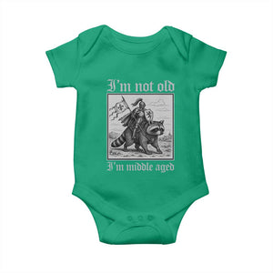 I Am Not Old I Am Middle Aged Baby Onesie Medieval Knight Riding Raccoon Funny Ren Faire TS11 Irish Green Print Your Wear