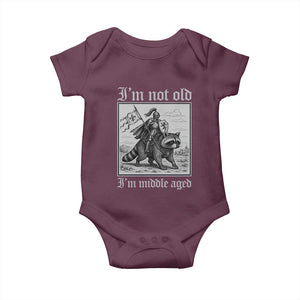 I Am Not Old I Am Middle Aged Baby Onesie Medieval Knight Riding Raccoon Funny Ren Faire TS11 Maroon Print Your Wear