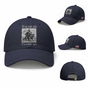I Am Not Old I Am Middle Aged Baseball Cap Medieval Knight Riding Raccoon Funny Ren Faire