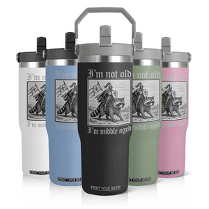 I Am Not Old I Am Middle Aged Flip Straw Tumbler Medieval Knight Riding Raccoon Funny Ren Faire