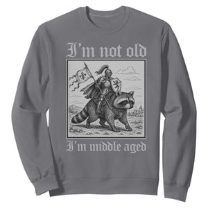 I Am Not Old I Am Middle Aged Sweatshirt Medieval Knight Riding Raccoon Funny Ren Faire TS11 Charcoal Print Your Wear
