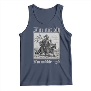 I Am Not Old I Am Middle Aged Tank Top Medieval Knight Riding Raccoon Funny Ren Faire TS11 Navy Print Your Wear