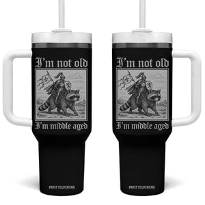 I Am Not Old I Am Middle Aged Tumbler With Handle Medieval Knight Riding Raccoon Funny Ren Faire