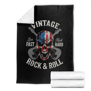 Vintage Rock and Roll Skull Guitar Rocker Throw Blanket Live Fast Rock Hard American Flag