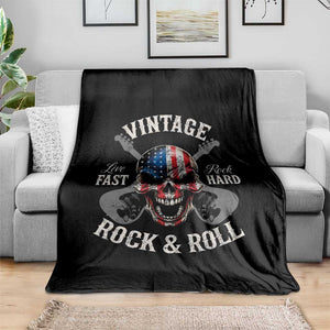 Vintage Rock and Roll Skull Guitar Rocker Throw Blanket Live Fast Rock Hard American Flag