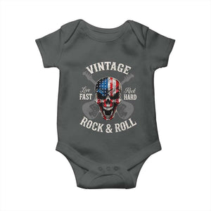 Vintage Rock and Roll Skull Guitar Rocker Baby Onesie Live Fast Rock Hard American Flag