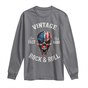 Vintage Rock and Roll Skull Guitar Rocker Long Sleeve Shirt Live Fast Rock Hard American Flag