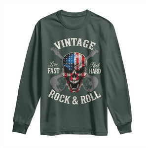 Vintage Rock and Roll Skull Guitar Rocker Long Sleeve Shirt Live Fast Rock Hard American Flag