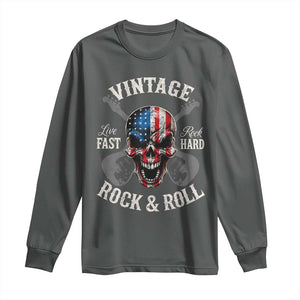 Vintage Rock and Roll Skull Guitar Rocker Long Sleeve Shirt Live Fast Rock Hard American Flag