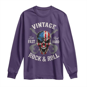 Vintage Rock and Roll Skull Guitar Rocker Long Sleeve Shirt Live Fast Rock Hard American Flag