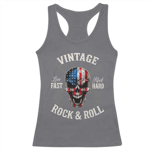 Vintage Rock and Roll Skull Guitar Rocker Racerback Tank Top Live Fast Rock Hard American Flag