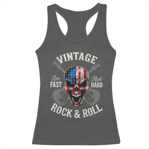 Vintage Rock and Roll Skull Guitar Rocker Racerback Tank Top Live Fast Rock Hard American Flag