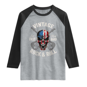 Vintage Rock and Roll Skull Guitar Rocker Raglan Shirt Live Fast Rock Hard American Flag