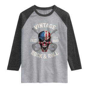 Vintage Rock and Roll Skull Guitar Rocker Raglan Shirt Live Fast Rock Hard American Flag