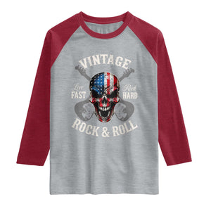 Vintage Rock and Roll Skull Guitar Rocker Raglan Shirt Live Fast Rock Hard American Flag