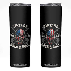 Vintage Rock and Roll Skull Guitar Rocker Skinny Tumbler Live Fast Rock Hard American Flag